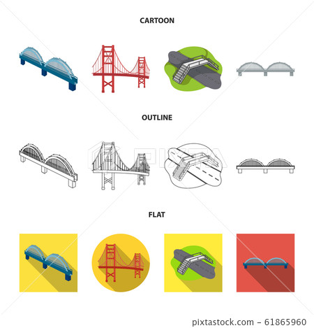 Vector illustration of bridge and construction icon. Collection of bridge and arch stock symbol for web. 61865960