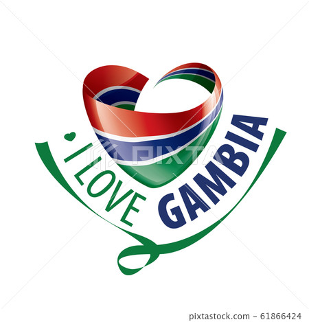 National flag of the Gambia in the shape of a heart and the inscription I love Gambia. Vector illustration 61866424