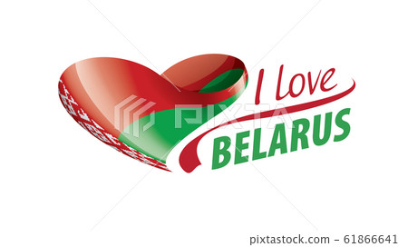 National flag of the Belarus in the shape of a heart and the inscription I love Belarus. Vector illustration 61866641