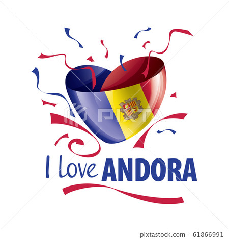 National flag of the Andora in the shape of a heart and the inscription I love Andora. Vector illustration 61866991