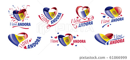 National flag of the Andora in the shape of a heart and the inscription I love Andora. Vector illustration National flag of the Andora in the shape of a heart and the inscription I love Andora. Vector illustration 61866999