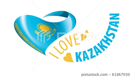 National flag of the Kazakhstan in the shape of a heart and the inscription I love Kazakhstan. Vector illustration National flag of the Kazakhstan in the shape of a heart and the inscription I love Kazakhstan. Vector illustration 61867030