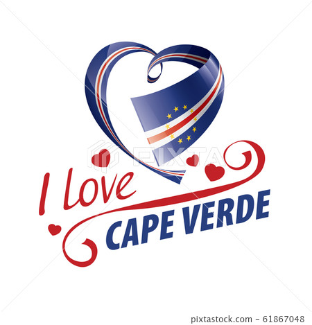 National flag of the Cape Verde in the shape of a heart and the inscription I love Cape Verde. Vector illustration 61867048