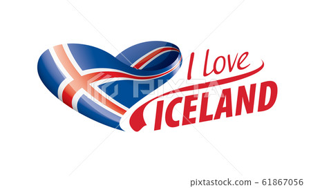 National flag of the Iceland in the shape of a heart and the inscription I love Iceland. Vector illustration 61867056