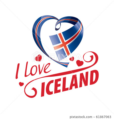 National flag of the Iceland in the shape of a heart and the inscription I love Iceland. Vector illustration 61867063