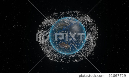 The current state of the earth surrounded by debris 61867729