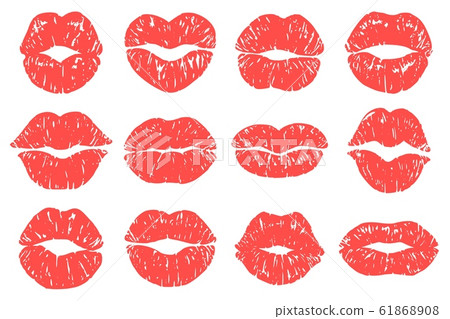 Kiss print. Woman lips, fashion lipstick prints and love lips kisses vector illustration set Kiss print. Woman lips, fashion lipstick prints and love lips kisses vector illustration set 61868908