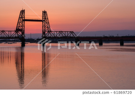 Dusk of Chikugo River rising bridge 61869720