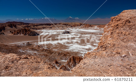 Moon valley with road and Licancabur volcano Moon valley with road and Licancabur volcano 61870211