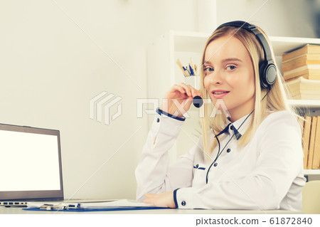Portrait of happy smiling female customer support 61872840