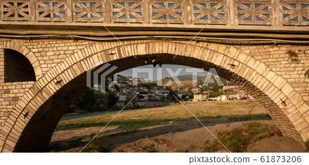 Stone arch of Gorica bridge, Berat, Albania Stone arch of Gorica bridge, Berat, Albania 61873206