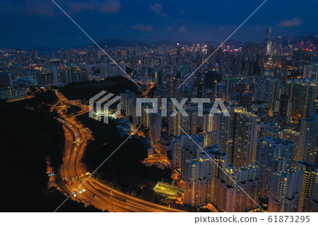 Aerial view of Hong Kong City at twilight time. Aerial view of Hong Kong City at twilight time. 61873295