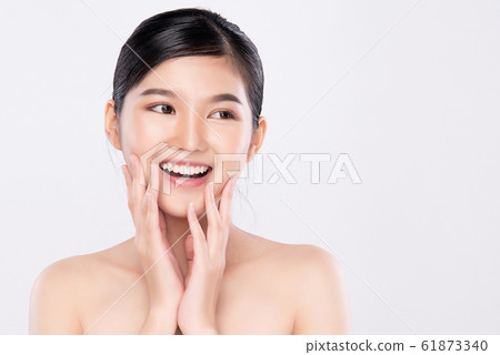 Portrait beautiful young asian woman clean fresh bare skin concept. Asian girl beauty face skincare Portrait beautiful young asian woman clean fresh bare skin concept. Asian girl beauty face skincare 61873340