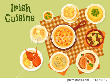 Irish dishes with fish, meat and vegetables Irish dishes with fish, meat and vegetables 61873367