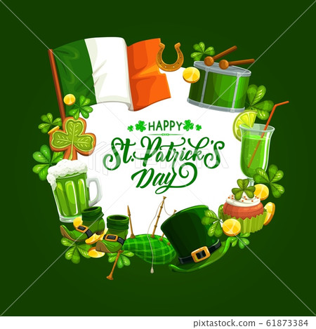 Green leprechaun hat, Patricks Day shamrock, gold Green leprechaun hat, Patricks Day shamrock, gold 61873384