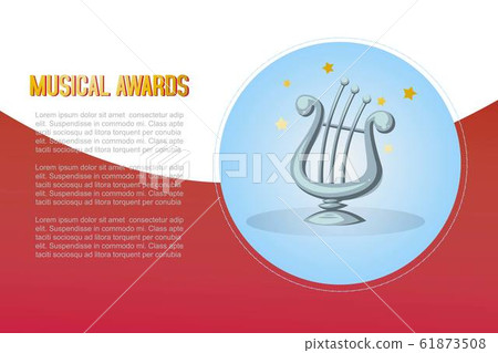 Cartoon music award harp statuette entertainment for winner or top artist achievement prize vector illustration banner. Cartoon music award harp statuette entertainment for winner or top artist achievement prize vector illustration banner. 61873508