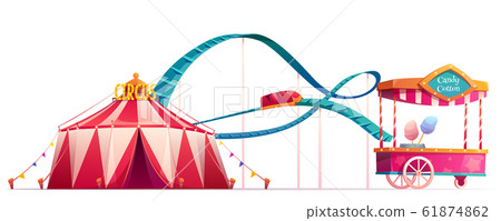 Amusement park with circus and roller coaster Amusement park with circus and roller coaster 61874862
