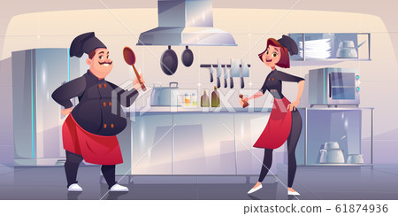 Chef and sous chef on kitchen. Restaurant staff 61874936