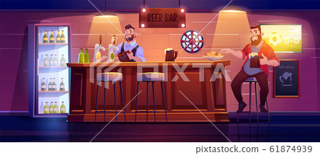 Man in beer bar sit on high stool at wooden desk 61874939