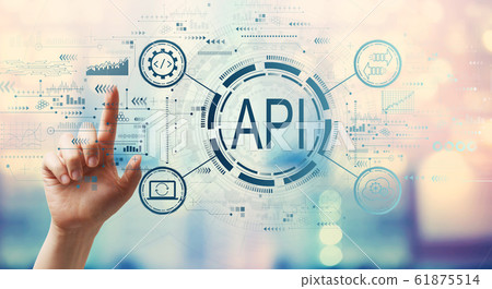 API - application programming interface concept API concept with hand pressing a button 61875514