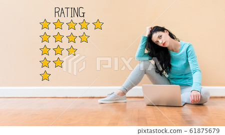 Rating theme with woman using a laptop 61875679