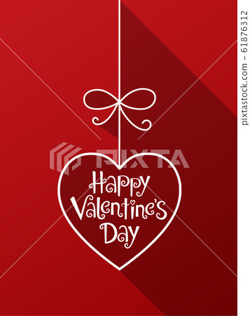 HAPPY VALENTINE'S DAY vector hand lettering in heart-shaped pendant on red background 61876312