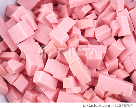 diced sausage in a bowl diced sausage in a bowl 61876704