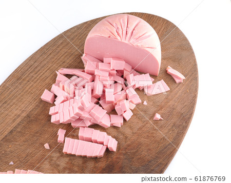 sausage on a wooden board 61876769