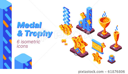 Medal and trophy competition isometric icons set 61876806