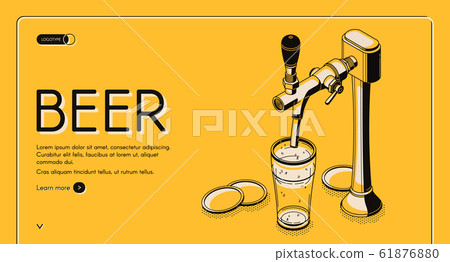 Beer tap isometric landing page, alcohol drink 61876880