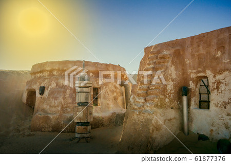Sahara, Tunisia - june 16, 2013: Abandoned sets for the shooting of the movie Star Wars Sahara, Tunisia - june 16, 2013: Abandoned sets for the shooting of the movie Star Wars 61877376