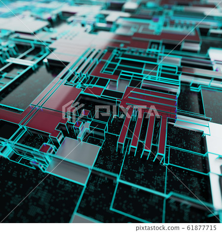 Circuit board futuristic server code processing. Neon color technology background. 3d rendering Circuit board futuristic server code processing. Neon color technology background. 3d rendering 61877715