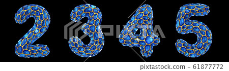 Number set 2, 3, 4, 5, made of 3d render diamond shards blue color. 61877772