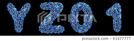 Letter set Y, Z, 0, 1 made of realistic 3d render blue diamond. Collection of Diamond alphabet 61877777