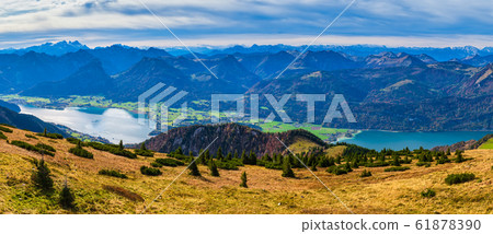 Picturesque autumn Alps mountain lakes view from Picturesque autumn Alps mountain lakes view from 61878390