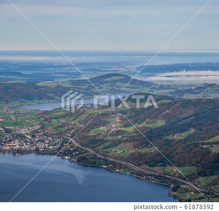 Picturesque autumn Alps mountain lakes view from Picturesque autumn Alps mountain lakes view from 61878392