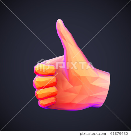 Concept of social network and media: low poly human hand with thumb up gesture. 61879480