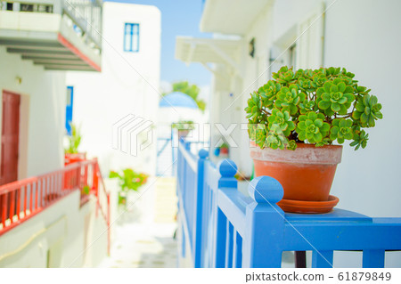 Typical blue door with blue door. Greece, Mykonos Typical blue door with blue door. Greece, Mykonos 61879849