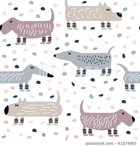 Seamless pattern with dogs and hand drawn elements - Stock Illustration ...