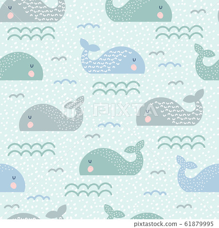 Seamless childish pattern with cute whales and... - Stock Illustration ...