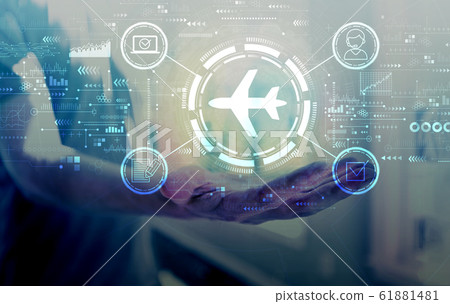 Flight ticket booking concept with young man 61881481