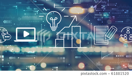 Content marketing concept with blurred city lights 61881520