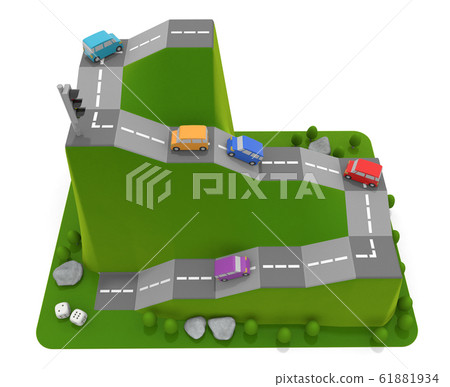 5 cars. A game where cars compete. 3D illustration 61881934