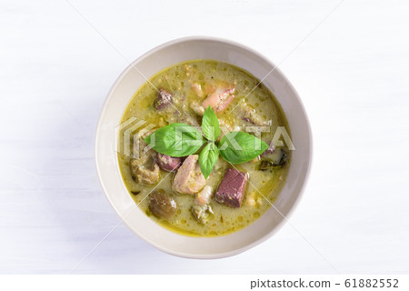 Thai green curry chicken in a bowl, Thai food 61882552