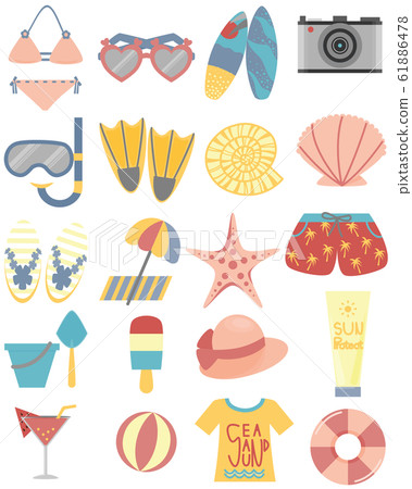 The set of a beach accessory in a playful theme. Vector-format, can use in any advertisement or brochure. The set of a beach accessory in a playful theme. Vector-format, can use in any advertisement or brochure. 61886478