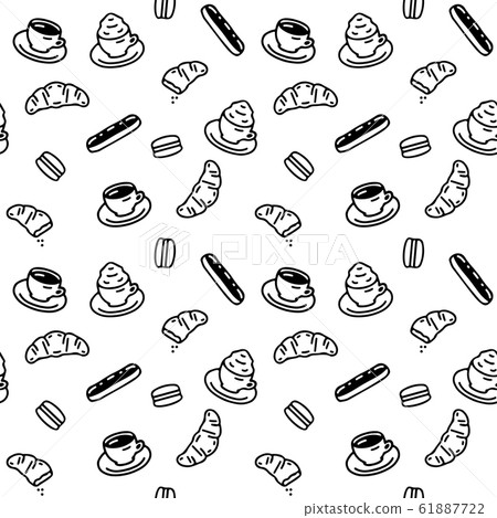 Seamless pattern with coffee cups and sweet cakes. - Stock Illustration ...