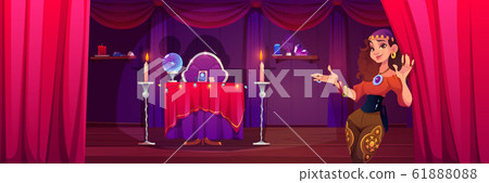Fortuneteller gypsy woman invite at mystical room Fortuneteller gypsy woman invite at mystical room 61888088