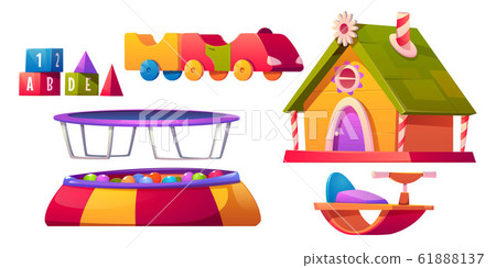 Kids playroom furniture and equipment set isolated 61888137