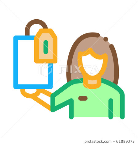 Woman with Gift and Label Icon Vector Outline Illustration Woman with Gift and Label Icon Vector Outline Illustration 61889372