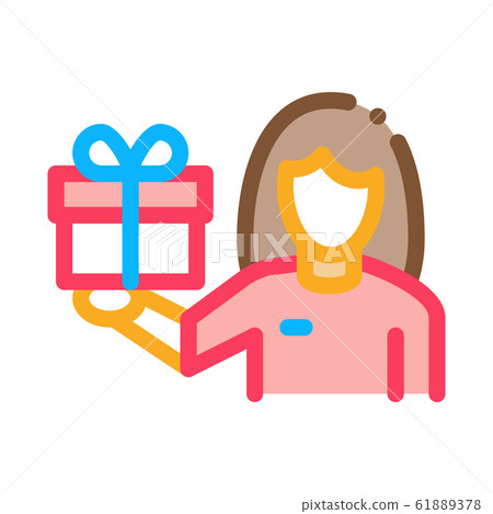 Woman with Gift Icon Vector Outline Illustration Woman with Gift Icon Vector Outline Illustration 61889378